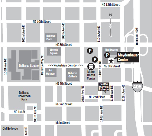 Map of Bellevue, including Meydenbauer Center